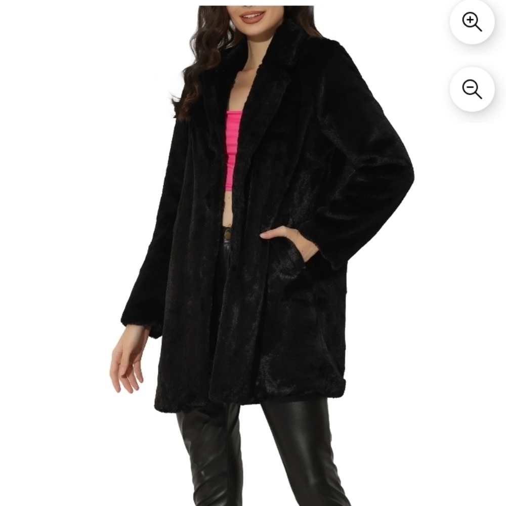 Allegra K Women's Lapel Faux Fur Coat for Women's Fuzzy Winter Warm Jacket